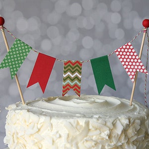 Christmas Red & Green Holiday Cake Bunting Pennant Flag Cake Topper-MANY Colors to Choose From-Birthday, Wedding image 1