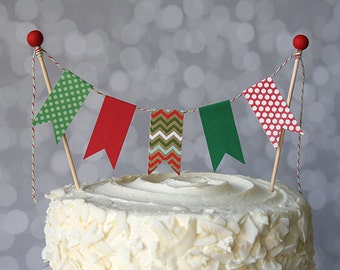 Christmas Red & Green Holiday Cake Bunting Pennant Flag Cake Topper-MANY Colors to Choose From-Birthday, Wedding