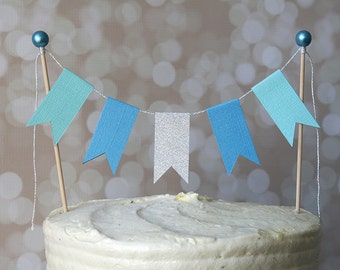 FROZEN Inspired Silver, Blue & Aqua Cake Bunting Pennant Flag Cake Topper-MANY Colors to Choose From!  Birthday Cake Topper