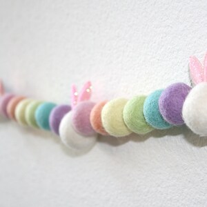 HOPPY EASTER Felt Balls Garland, Pastel Rainbow Bunting, Party Banner-Easter Bunny, Easter Bunnies, Peter Cottontail, Pastel Easter Decor image 3