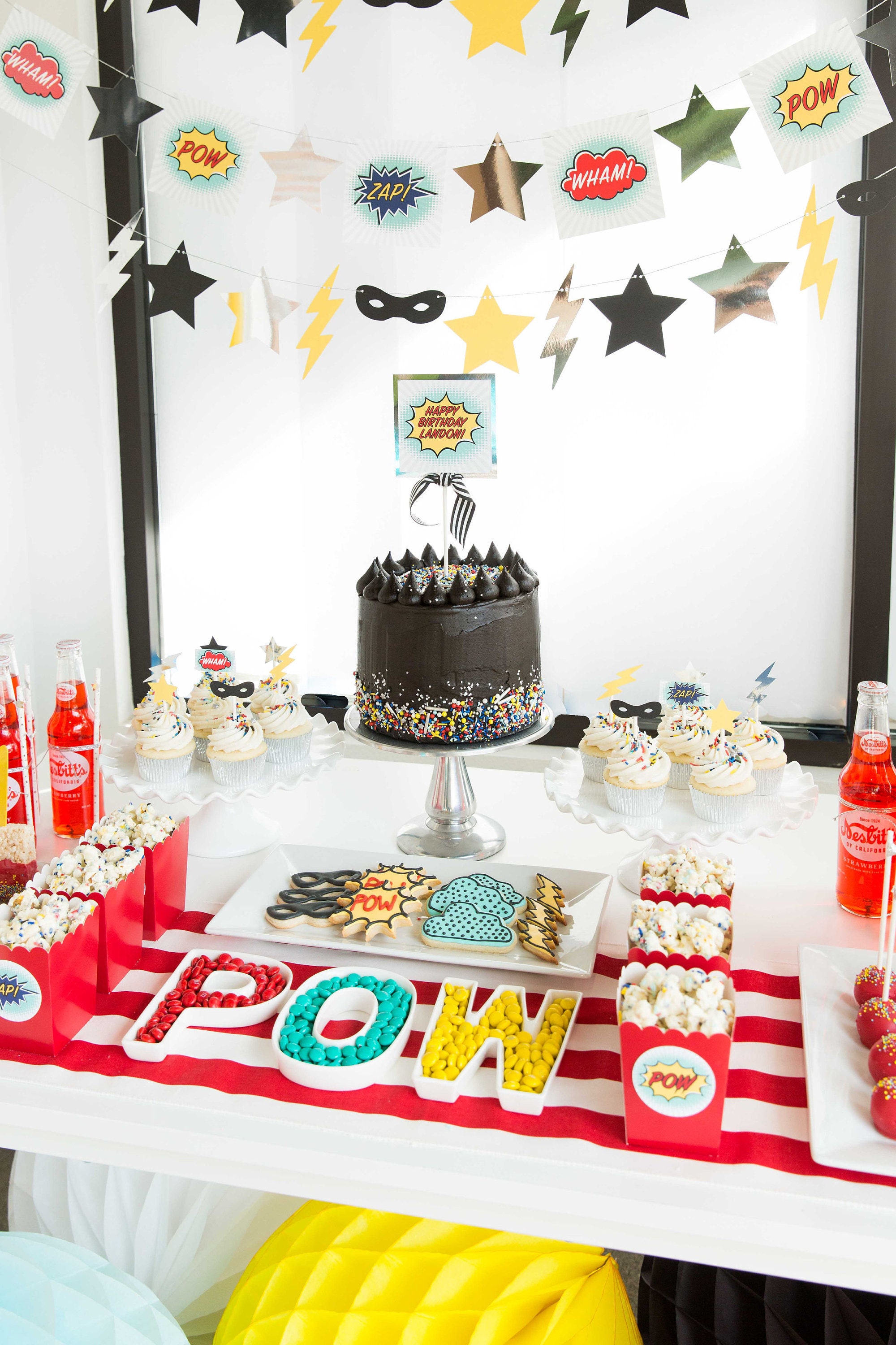 SUPERHERO Birthday Party Hanging Garlands Banners Superhero Super Hero Garland Zap Pow Wham Garland