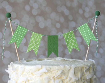Green Polka Dot/Quatrefoil St. Patrick's Day Cake Bunting Pennant Flag Cake Topper-Birthday, Shower Cake Topper