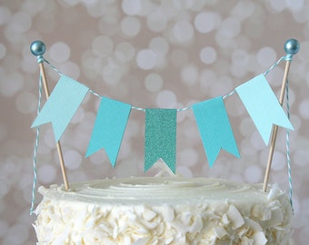 Aqua Cake Bunting Pennant Flag Mermaid Cake Topper-MANY Colors to Choose From!  Birthday, Wedding, Shower Cake Topper