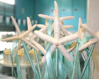 Mermaid Birthday Wand Starfish/Beach Wedding Decor/Bridesmaid or Flowergirl/Beach Wedding Aisle Decor