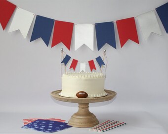 New England Patriots Inspired Cake Bunting Pennant Flag Topper & Wall Banner Birthday - Any NFL, MLB, NBA, Nhl team, any color!