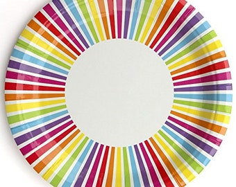 Rainbow Striped Paper Plates 9" | Unicorn Party Plates | Art Party Plates | Rainbow Tableware | Rainbow Party Decor | Rainbow Birthday Party