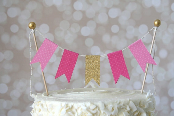 Birthday Wedding Aqua /& Gold Cake Bunting Pennant Flag Cake Topper-MANY Colors to Choose From Shower Cake Topper