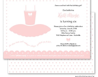 Ballet Ballerina Tutu Dance Birthday Invitation, Blush Pink