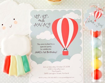 Up Up and Away Birthday Party Invitation Baby Shower Invitation, Hot Air Balloon Party Baby Shower Party Birthday Invitation