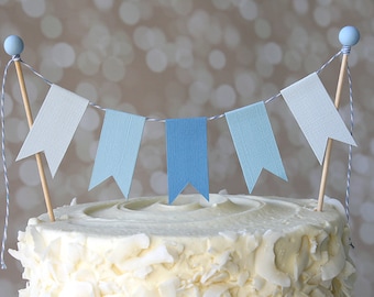 It's A Boy Baby Blue Ombre Birthday Shower Cake Bunting Pennant Flag Cake Topper-MANY Colors to Choose From!  Birthday, Shower Cake Topper