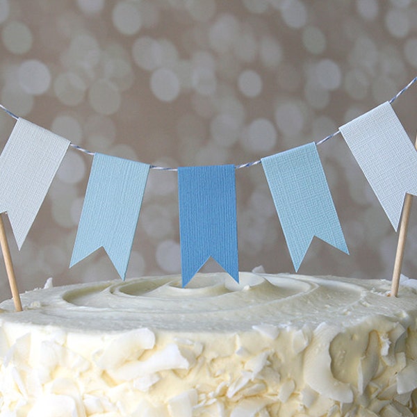 It's A Boy Baby Blue Ombre Birthday Shower Cake Bunting Pennant Flag Cake Topper-MANY Colors to Choose From!  Birthday, Shower Cake Topper