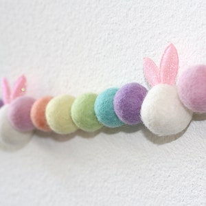 HOPPY EASTER Felt Balls Garland, Pastel Rainbow Bunting, Party Banner-Easter Bunny, Easter Bunnies, Peter Cottontail, Pastel Easter Decor image 7