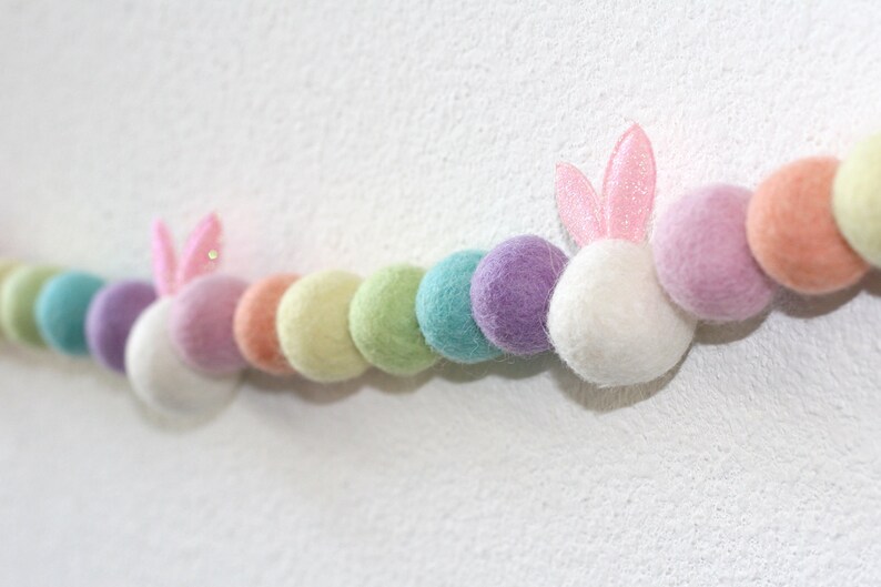 HOPPY EASTER Felt Balls Garland, Pastel Rainbow Bunting, Party Banner-Easter Bunny, Easter Bunnies, Peter Cottontail, Pastel Easter Decor image 7