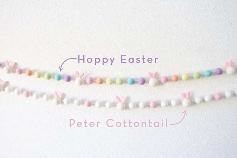 HOPPY EASTER Felt Balls Garland, Pastel Rainbow Bunting, Party Banner-Easter Bunny, Easter Bunnies, Peter Cottontail, Pastel Easter Decor image 10