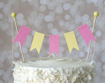 Pink & Yellow Vintage Circus/Pink Lemonade Cake Bunting Pennant Flag Cake Topper-MANY Colors to Choose From!  Birthday, Shower Cake Topper