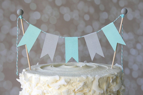 Birthday Wedding Aqua /& Gold Cake Bunting Pennant Flag Cake Topper-MANY Colors to Choose From Shower Cake Topper