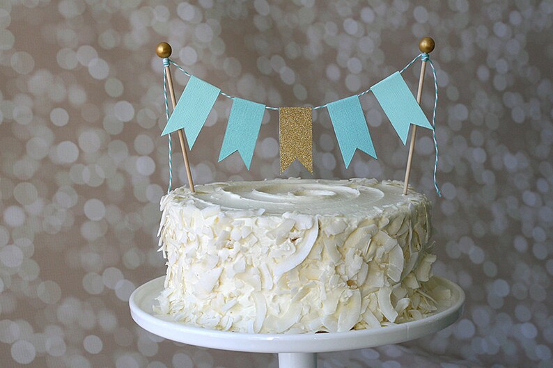 Birthday Wedding Aqua /& Gold Cake Bunting Pennant Flag Cake Topper-MANY Colors to Choose From Shower Cake Topper