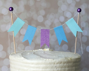 FROZEN Inspired Purple, Blue & Aqua Cake Bunting Pennant Flag Cake Topper-MANY Colors to Choose From!  Birthday Cake Topper