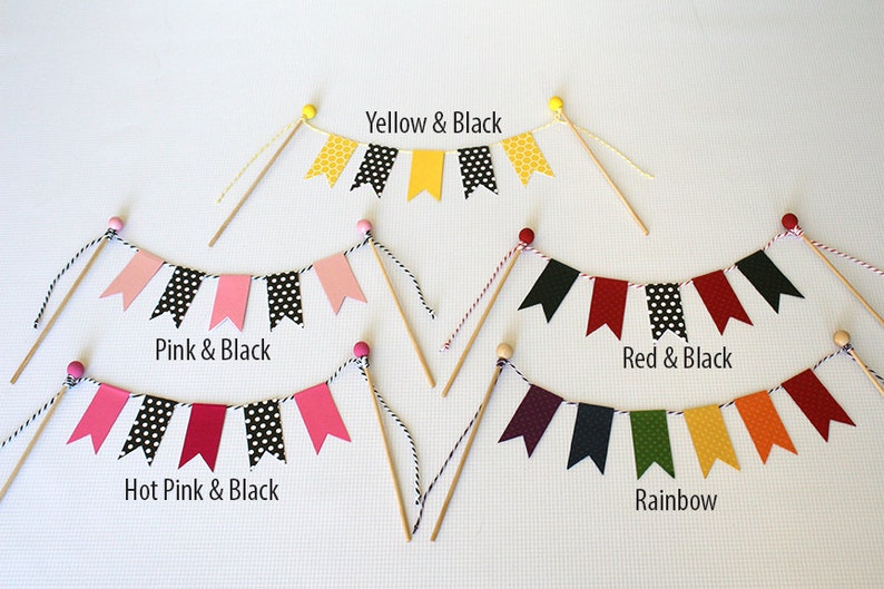 Hot Pink and Orange Birthday Cake Bunting Pennant Flag Cake Topper-MANY Colors to Choose From Birthday, Shower Cake Topper image 5