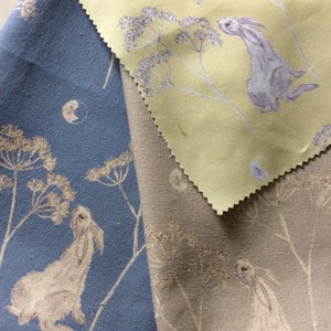 Fabric hares Cow parsley and Hares fabri, hare, moon fabric, cotton organic fabric