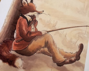Red Fox print, painting. Countryside prints. Fox hunting Foxes , Fox  gifts, country home decor, farmhouse , gone fishing,
