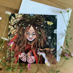 Rotkäppchen, Fuchs und Mädchen, Karten, Tiere, Füchse, Märchen, schöne Kunst, Kinderzimmerdeko