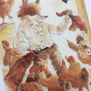 Fox print - Hen Party, country home decor, fox gifts, red foxes, country pursuits, chickens, wedding, farmhouse decor, fox paintings