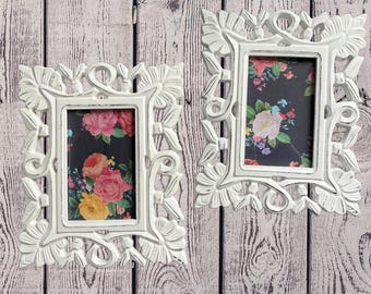 Set of Two Vintage White Ornate Photo Frames * 4x6 Inch Photos * Wall Frames * Glass Front * Picture Frames
