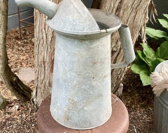 Vintage Galvanized Metal Oil Can * Garage Memorabilia * Flea Market Garden Decor * Flower Garden Can