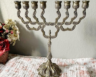 Vintage Jewish Menorah PLEASE READ LISTING * Missing Middle Candle Arm * 8 Candleholder * Candle Holder * Silver Plated * Ornate Floral Leaf