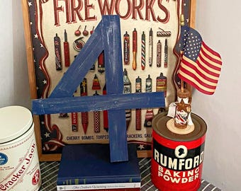 Handmade Scrap Wood Number 4 * 4th of July Decor * Patriotic Table Decoration * Independence Day Party Decor * Prop No Four
