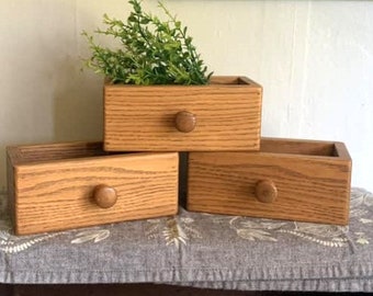 Three Solid Wood Drawer Boxes w/ Handles * Home Decor * Succulent Planters * Desk Storage Boxes * Upcycle Wood Boxes * Sewing Storage