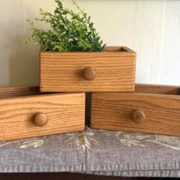 Three Solid Wood Drawer Boxes w/ Handles * Home Decor * Succulent Planters * Desk Storage Boxes * Upcycle Wood Boxes * Sewing Storage