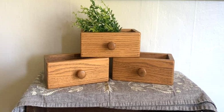 Three Solid Wood Drawer Boxes w/ Handles * Home Decor * Succulent Planters * Desk Storage Boxes * Upcycle Wood Boxes * Sewing Storage