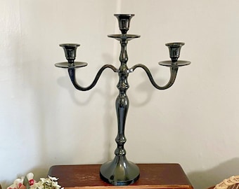Triple Black Metal Candelabra * Taper Candleholder * Clean Lines Modern * Home Decor * Halloween Decor * Three Candles