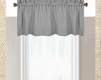 Set of Two Windsor & Browne Black White Checked Valances * Gingham Cotton Polyester * 72x16.5 Inch * Primitive Country Farmhouse Curtains