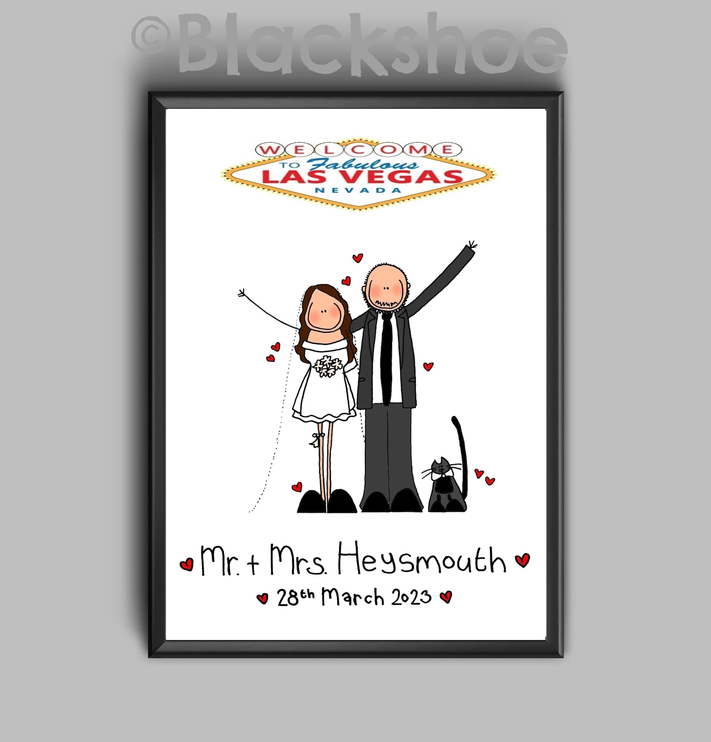 Las Vegas Wedding Portrait, Personalised Wedding Gift, Vegas, Hand