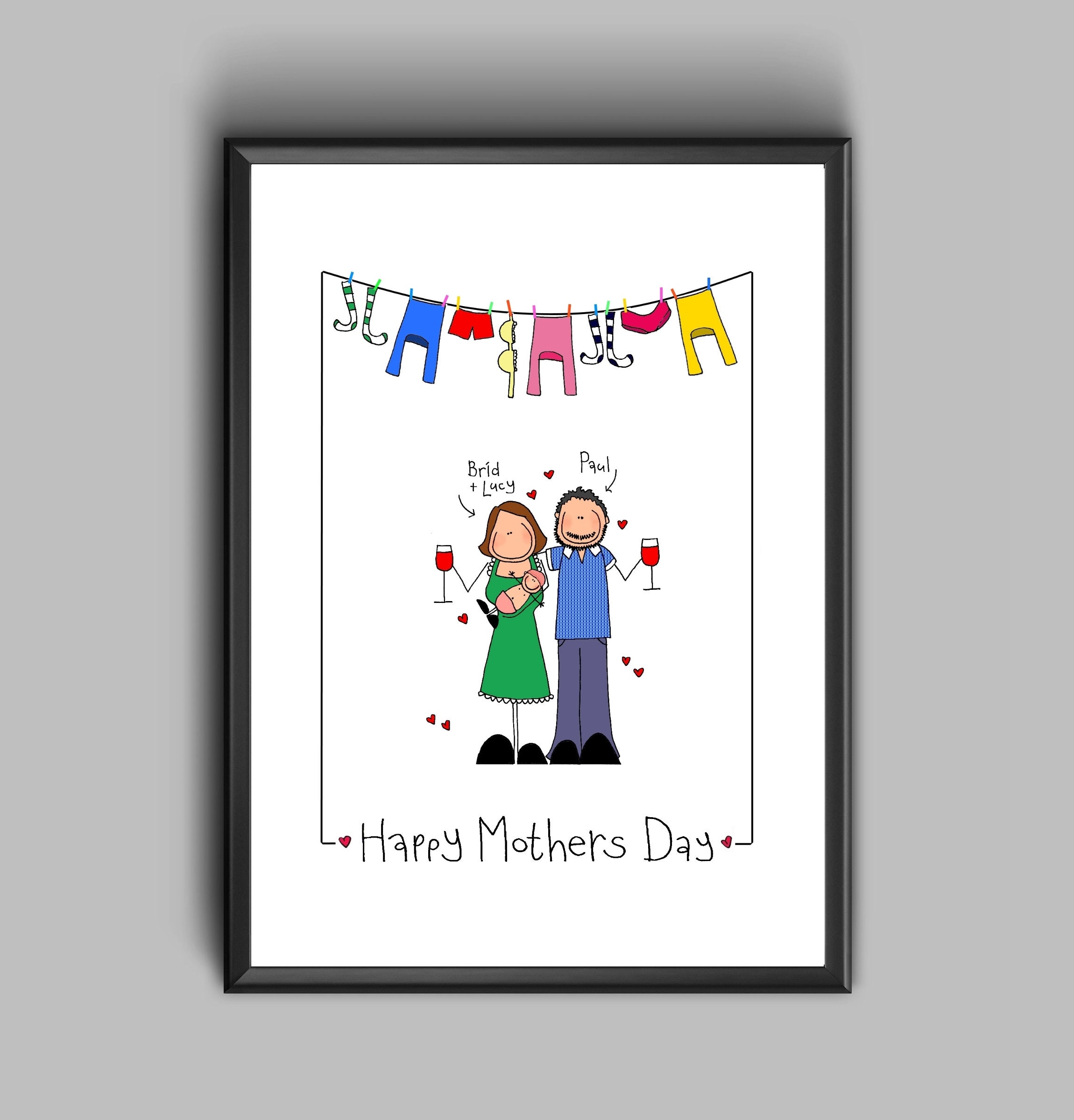Family Portrait for Mum Hand Drawn portrait for Mothers Day Personalised Mother's Day Portrait Framed family Print Mothers Day Print