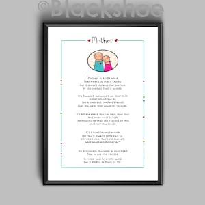 Gift for Mother, Mother, Mum, Poem for Mother, Mother&#39;s Day, Heartfelt, Special Mum, Gift for Mom, Mom, Original, Cute, Special,Framed Print