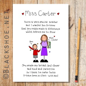 Personalised Teacher Card, Thank you Teacher's Card, Custom Teachers card, Hand Drawn Card for Teacher, End of term gift, Teacher's Gift