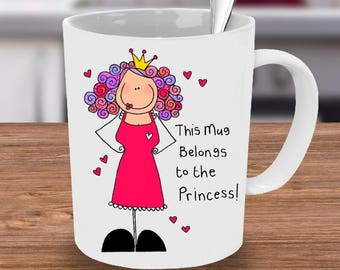 Taza princesa, princesa, regalo para ella, princesa, taza de café princesa, taza única, taza personalizada, taza linda, taza para ella, regalo princesa, taza para niñas