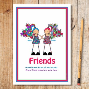 Vrienden kaart, Beste vrienden kaarten, illustratie, mooie kaart, inspirerende kaart, liefde, BFF kaarten, A5, A6, kaart voor beste vriend, BFF-kaart