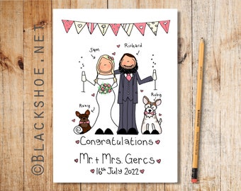 Wedding Card, Personalised Wedding Card, Bespoke Wedding Card, Personalised Wedding Gift, Hand drawn Wedding Card, Wedding Day, Unique Card