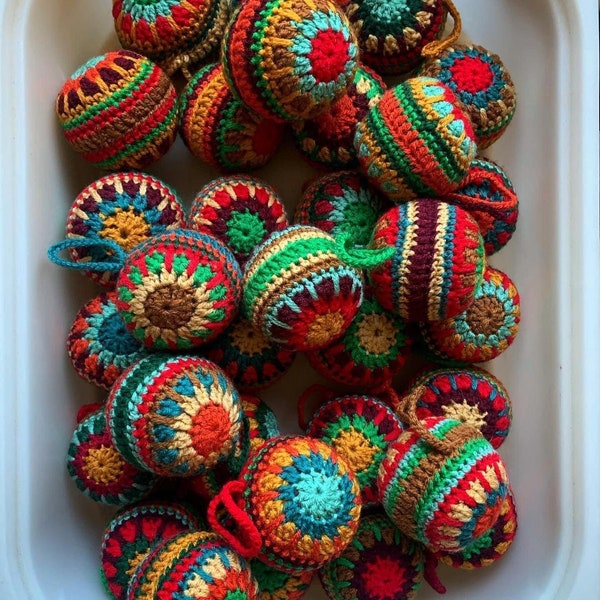 Handmade Christmas baubles, crocheted baubles, decorations, handmade xmas