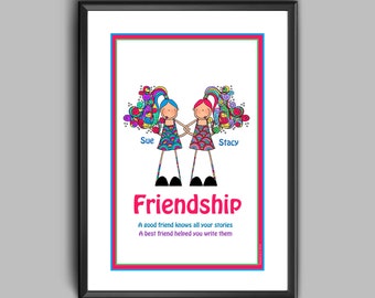 Friends Print, Personalised Framed print, A4 print, Best friend Quote, Personalised Friends Print, Handmade, Illustrated Friends Print,