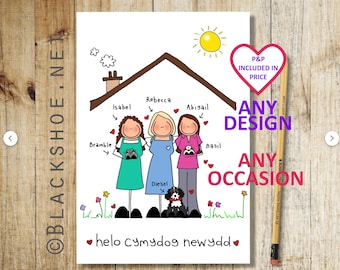 Custom Card, Any Occasion, Hand drawn card, Personalised card, Made to order, Handmade, Handmade Card, Blackshoe Card, Your Design, made for