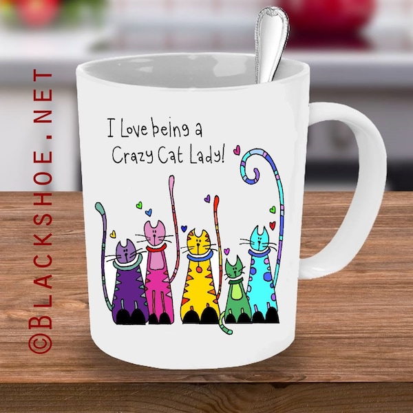 Blackshoe®, Crazy Cat Lady Mug, kat mok, Kat cadeau, aangepaste Mok, Kat liefhebbers, Crazy Cat dame koffiekopje, grappige Mok, Funny Cat Gift, Crazy Cat