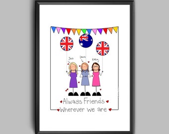 A4 Framed Friends Portrait, Framed Print, Personalised Friends Portrait, Custom Friends Print, Hand drawn Friends Picture, Friends Group pic