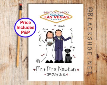 Vegas Wedding Card, Personalised Wedding Card, Bespoke Wedding Card, Personalised Wedding Gift, Hand drawn Wedding Card, Wedding Day, Unique