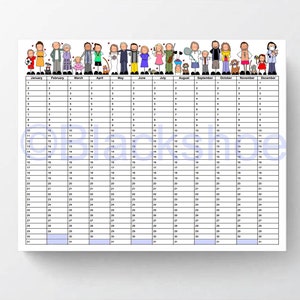 A3 Verjaardagskalender, 12 maanden geïllustreerde kalender, kalender, verjaardagsherinnering, muurkalender, blackshoe kalender, Grote muurkalender